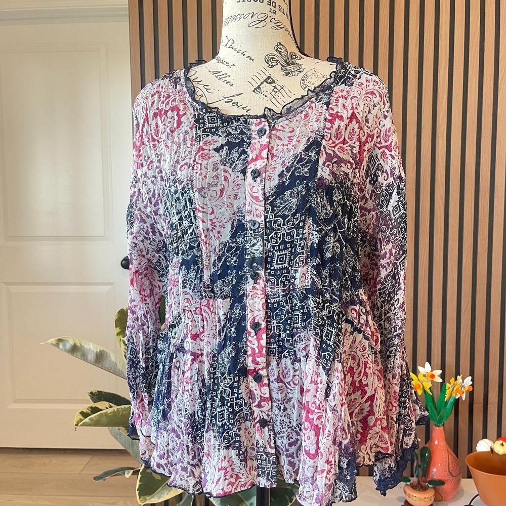 Coldwater Creek Womens Large Button Up Long Sleeve‎ Paisley Print Blouse